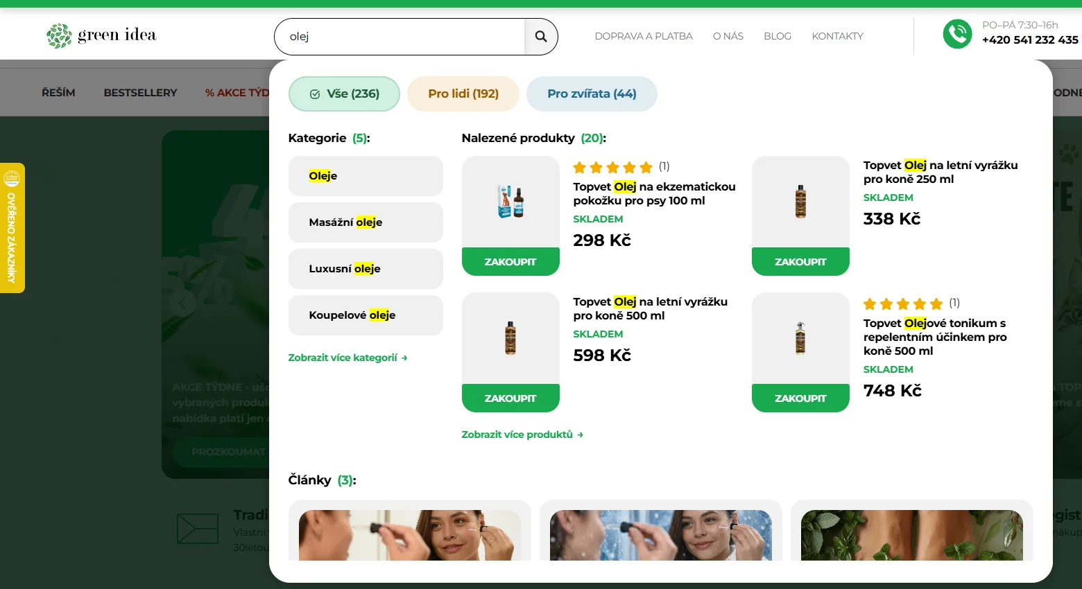 Našeptávač Reveloru na e-shopu s výsledky hledání